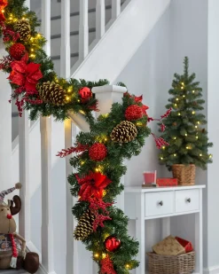WeRChristmas Pre-Lit Red Decorated Extra Thick Garland, 9 Ft
