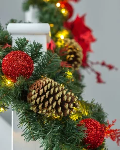 WeRChristmas Pre-Lit Red Decorated Extra Thick Garland, 9 Ft