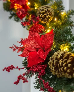 WeRChristmas Pre-Lit Red Decorated Extra Thick Garland, 9 Ft