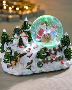 WeRChristmas Pre-Lit Santa & Snowman Snow Globe, 20 Cm