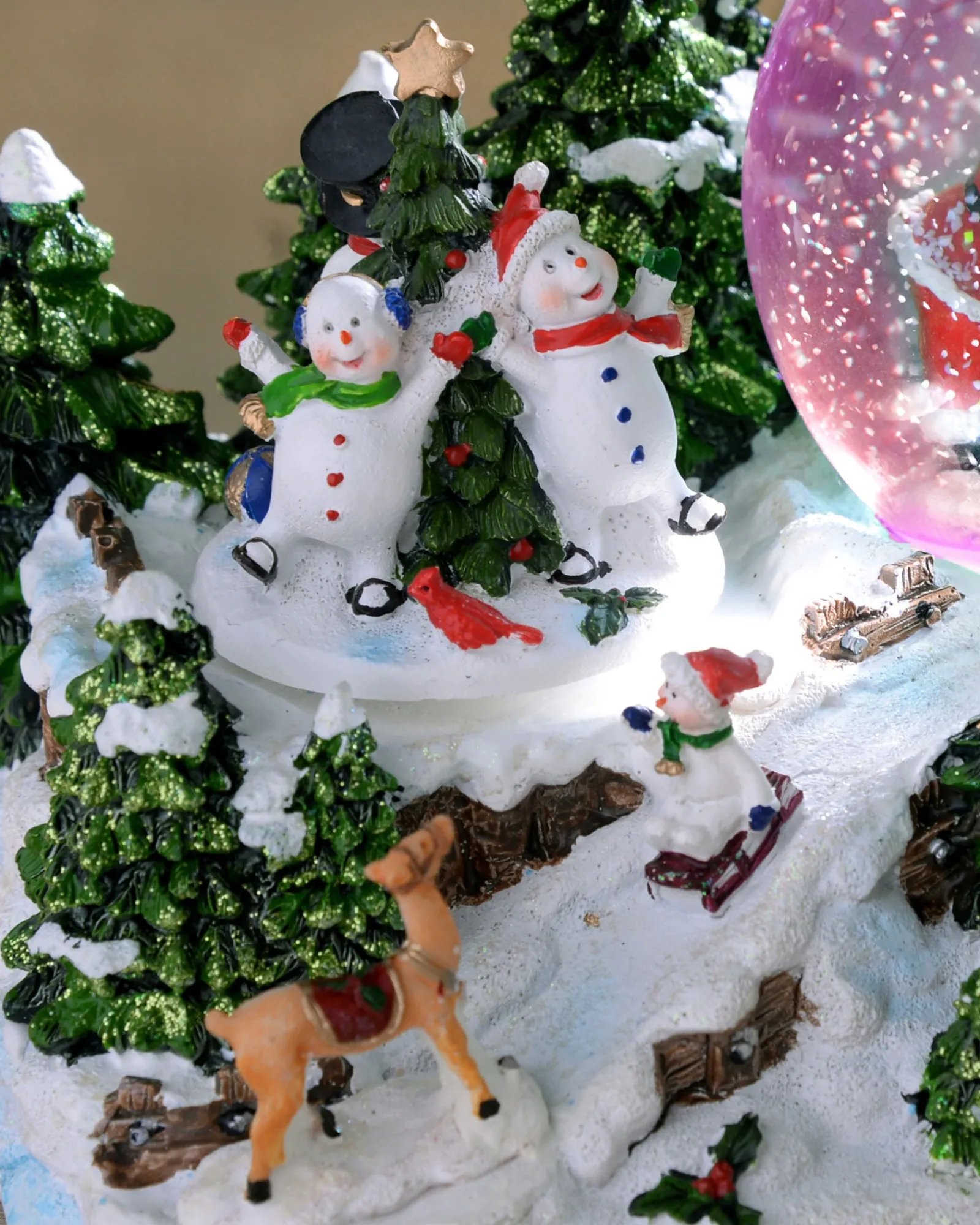 WeRChristmas Pre-Lit Santa & Snowman Snow Globe, 20 Cm