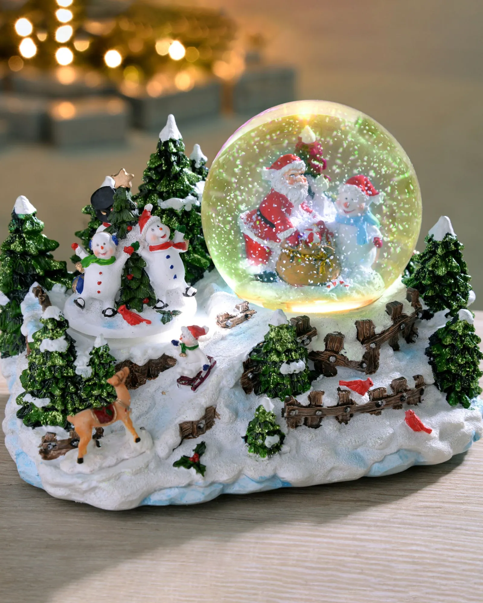 WeRChristmas Pre-Lit Santa & Snowman Snow Globe, 20 Cm