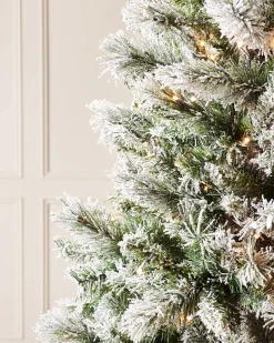 WeRChristmas Pre-Lit Slim Snow Flocked Spruce Christmas Tree, 9 Ft