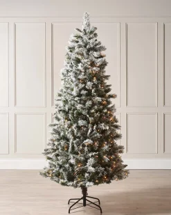WeRChristmas Pre-Lit Slim Snow Flocked Spruce Christmas Tree, 10 Ft