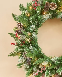 WeRChristmas Pre-Lit Snow Flocked Mixed Tip Wreath, 60 Cm