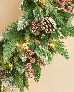 WeRChristmas Pre-Lit Snow Flocked Mixed Tip Wreath, 60 Cm