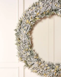 WeRChristmas Pre-Lit Snow Flocked Natural Fir Majestic Wreath, 1.5 M