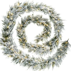 WeRChristmas Pre-Lit Snow Flocked Natural Fir Garland, 18 Ft