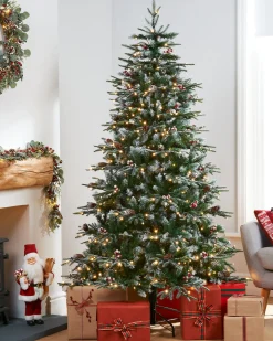 WeRChristmas Pre-Lit Snow Flocked Norwegian Spruce Christmas Tree, 7 Ft
