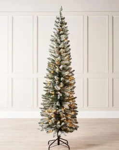 WeRChristmas Pre-Lit Snow Flocked Pencil Christmas Tree, 6.5 Ft