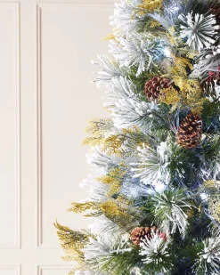 WeRChristmas Pre-Lit Snow Flocked Pinecones & Berries Fibre Optic Christmas Tree, 6 Ft