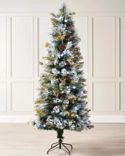 WeRChristmas Pre-Lit Snow Flocked Pinecones & Berries Fibre Optic Christmas Tree, 7 Ft