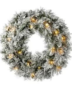 WeRChristmas Pre-Lit Snow Flocked Spruce Wreath, 60 Cm