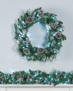 WeRChristmas Pre-Lit Snow Flocked Wreath, Pinecones, 60 Cm