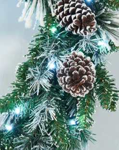 WeRChristmas Pre-Lit Snow Flocked Wreath, Pinecones, 60 Cm