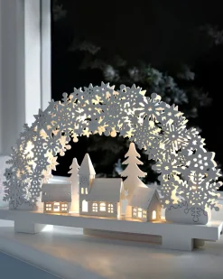WeRChristmas Pre-Lit Snowflake And Village Scene Arch, 32 Cm
