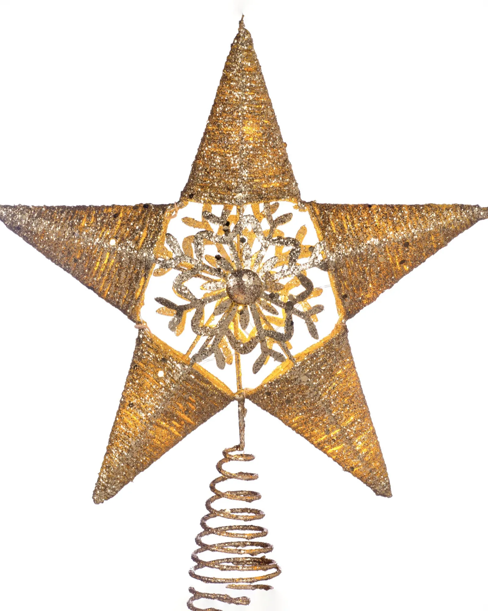 WeRChristmas Pre-Lit Snowflake Christmas Tree Topper, Gold, 31 Cm