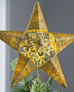 WeRChristmas Pre-Lit Snowflake Christmas Tree Topper, Gold, 31 Cm
