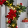 WeRChristmas Pre-Lit Warm White Decorated Garland, Red/Gold, 9 Ft