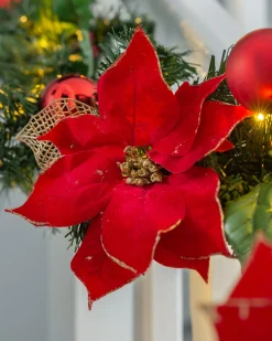 WeRChristmas Pre-Lit Warm White Decorated Garland, Red/Gold, 9 Ft
