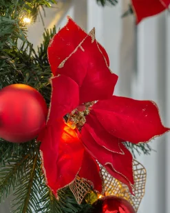 WeRChristmas Pre-Lit Warm White Decorated Garland, Red/Gold, 9 Ft