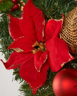 WeRChristmas Pre-Lit Warm White Decorated Wreath, Red/Gold, 60 Cm