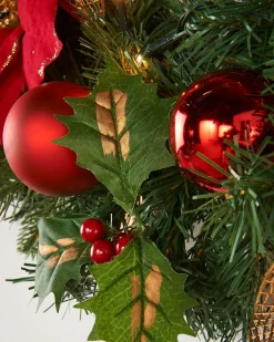 WeRChristmas Pre-Lit Warm White Decorated Wreath, Red/Gold, 60 Cm