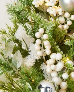 WeRChristmas Pre-Lit White Berry Mixed Tip Wreath, 76 Cm