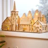 WeRChristmas Pre-Lit Wooden Church And Village Scene, 35 Cm