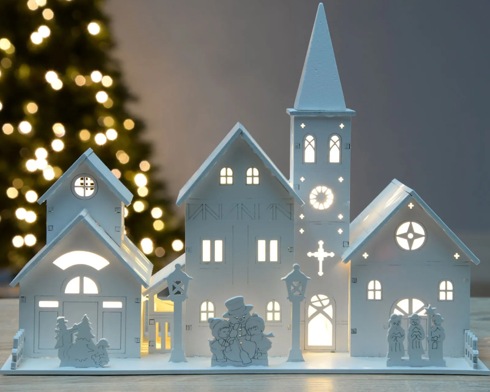 WeRChristmas Pre-Lit Wooden Church Scene, 22 Cm