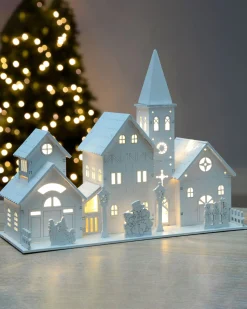 WeRChristmas Pre-Lit Wooden Church Scene, 22 Cm