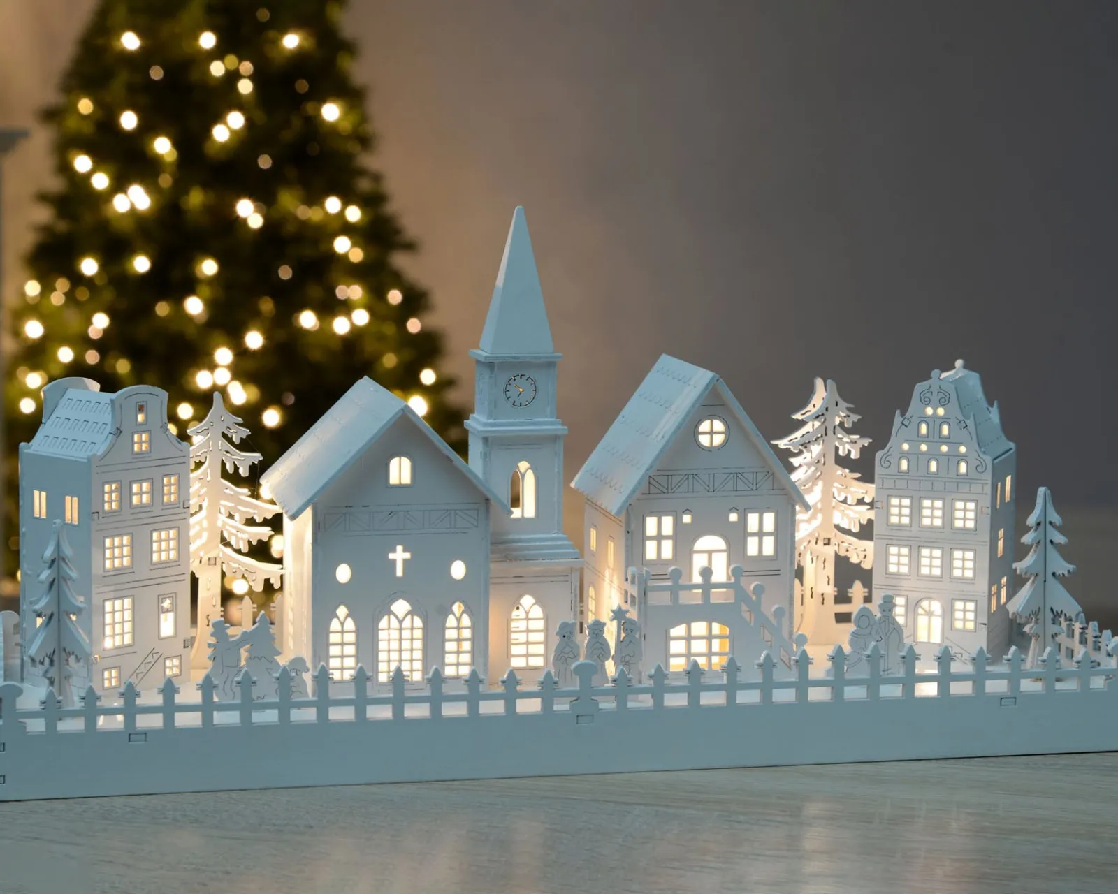 WeRChristmas Pre-Lit Wooden Village Church Scene, 45 Cm