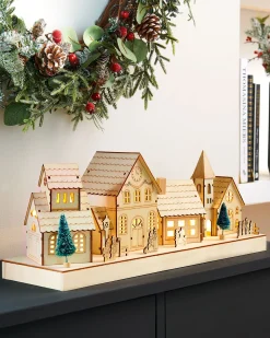 WeRChristmas Pre-Lit Wooden Village Scene, Neutral, 48 Cm