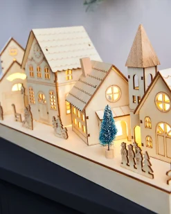 WeRChristmas Pre-Lit Wooden Village Scene, Neutral, 48 Cm