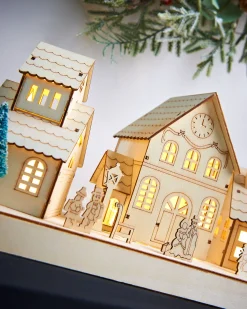 WeRChristmas Pre-Lit Wooden Village Scene, Neutral, 48 Cm