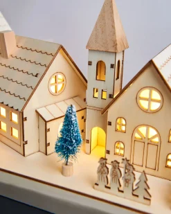 WeRChristmas Pre-Lit Wooden Village Scene, Neutral, 48 Cm