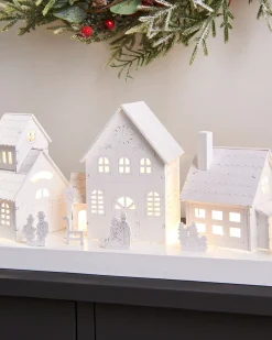 WeRChristmas Pre-Lit Wooden Village Scene, White, 48 Cm