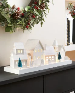 WeRChristmas Pre-Lit Wooden Village Scene, White, 48 Cm