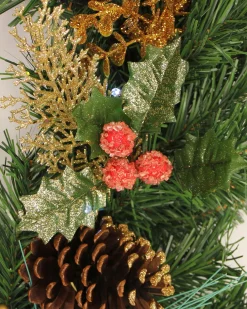 WeRChristmas Pre-Lit Wreath, Red/Gold, 60 Cm