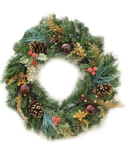WeRChristmas Pre-Lit Wreath, Red/Gold, 60 Cm