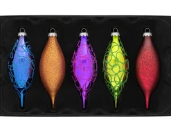 WeRChristmas Rainbow Glass Baubles 5 Pack, 15 Cm
