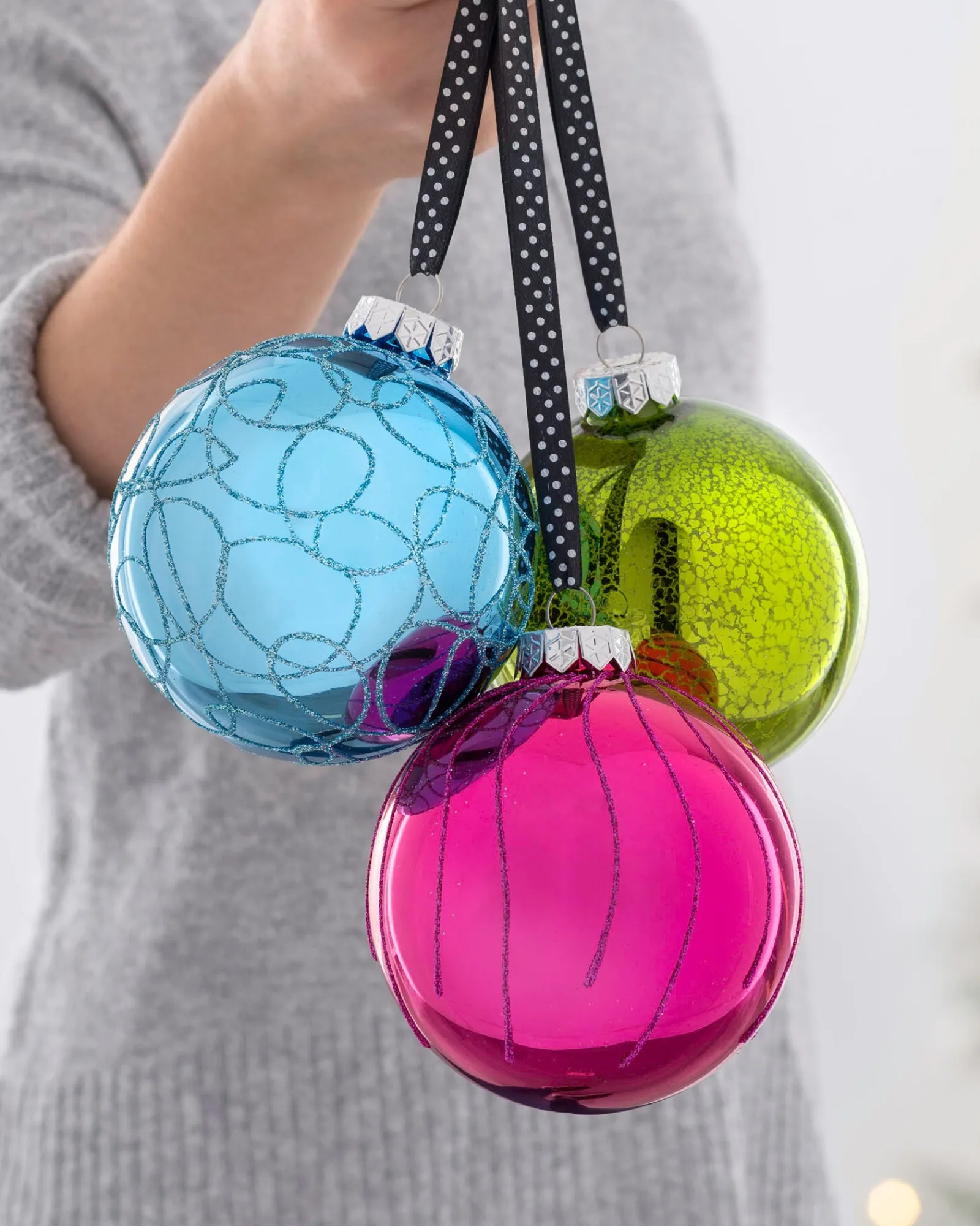 WeRChristmas Rainbow Glass Baubles, 3 Pack, 11 Cm