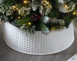 WeRChristmas Rattan Effect Tree Collar, White, 65 Cm