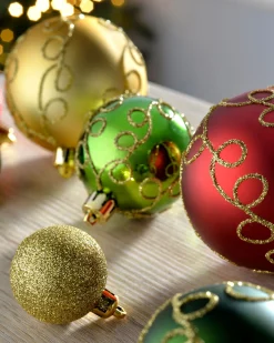WeRChristmas Red, Gold And Green Shatterproof Baubles, 50 Pack