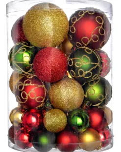 WeRChristmas Red, Gold And Green Shatterproof Baubles, 50 Pack
