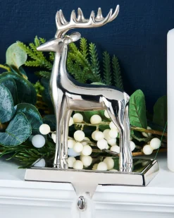 WeRChristmas Reindeer Stocking Holder, Silver, 20 Cm