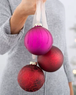 WeRChristmas Ruby Glass Baubles, 3 Pack, 10 Cm