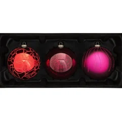 WeRChristmas Ruby Glass Baubles, 3 Pack, 13 Cm