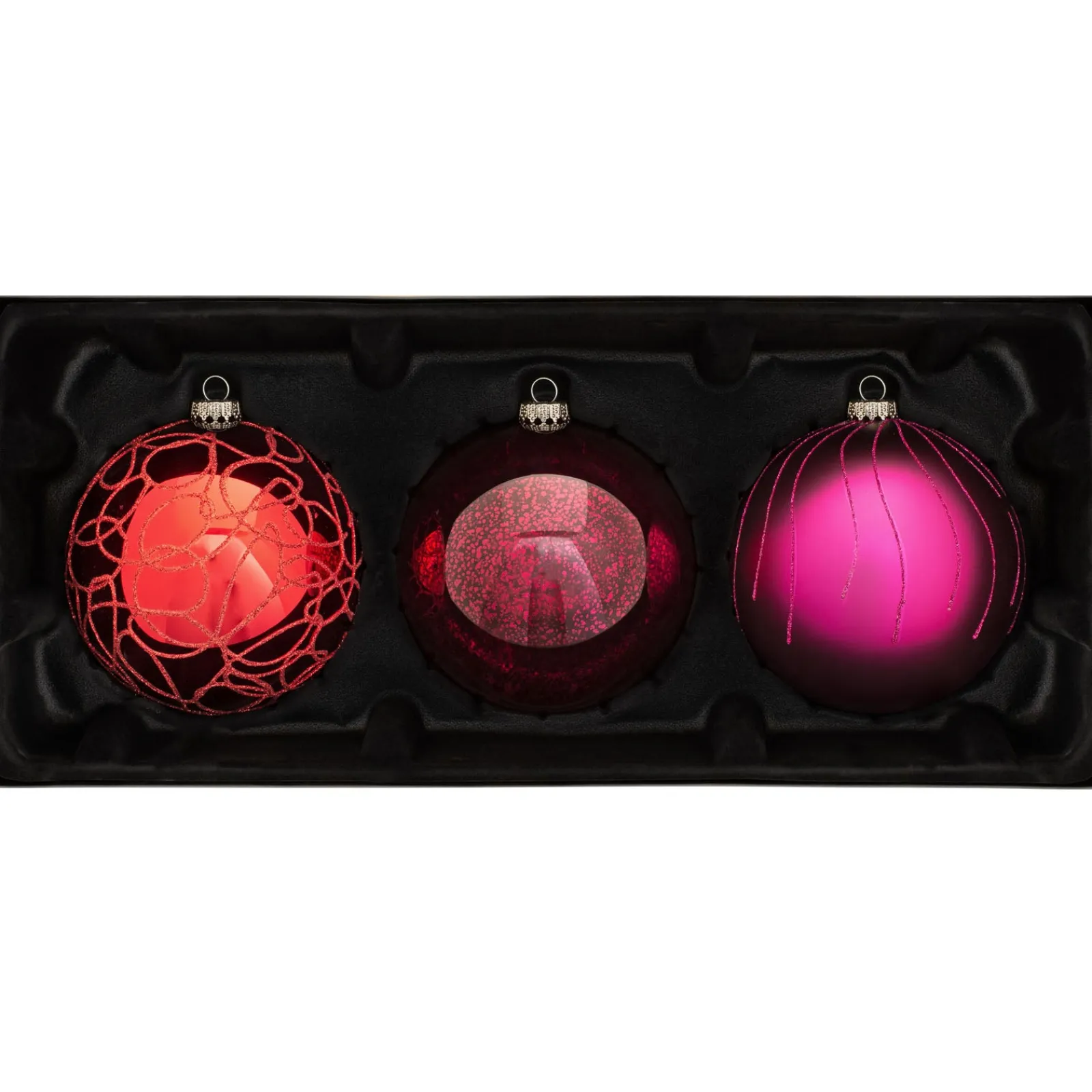 WeRChristmas Ruby Glass Baubles, 3 Pack, 13 Cm