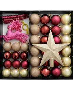WeRChristmas Ruby/Gold Shatterproof Baubles Set, 50 Pack, 6 Cm